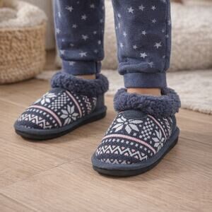 Bearpaw Alice Knit Suede Charcoal Slippers Kid’s Size 2Y
